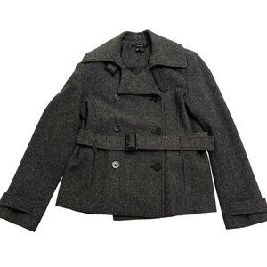 Zara Basic Double Breasted Belted Coat in Grey